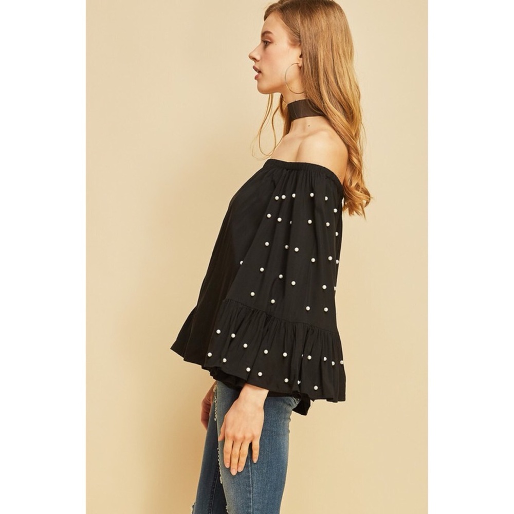 LAST ONE!! Pearl Detailed Off the Shoulder Top - Picture 2 of 5